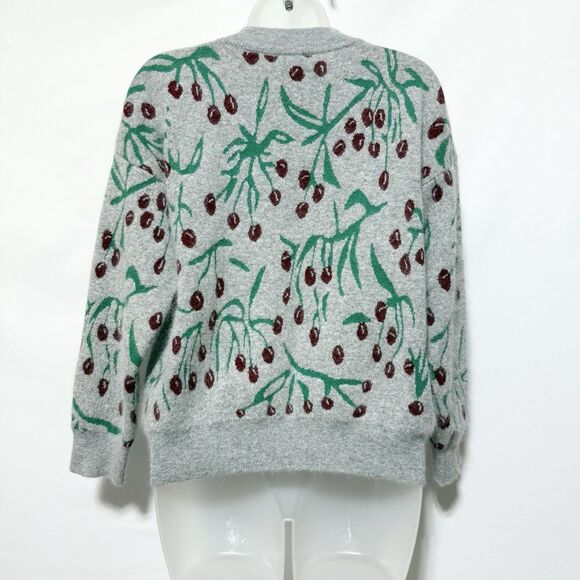 Womens Knit Sweater Gray Green Red Berry Tree Print Long Sleeve Pullover Size S? - Picture 5 of 7
